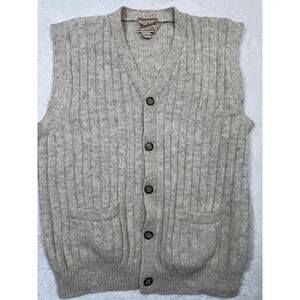 Vintage Vest Dune Heather Ribbed Knit Heritage Made in Hong Kong Workwear SZ L